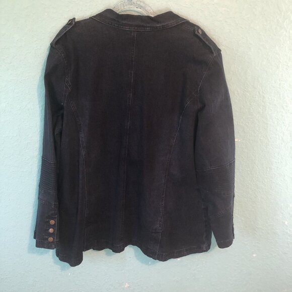 DG2 Diane Gilman Black Denim Blazer Jacket Size 2X Rhinestones Bejeweled Studded - Picture 6 of 12